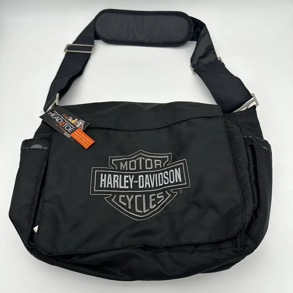 NWT Harley-Davidson Motorcycle Black Diaper Bag Black Skull & Crossbones 17"x14" - Picture 2 of 9